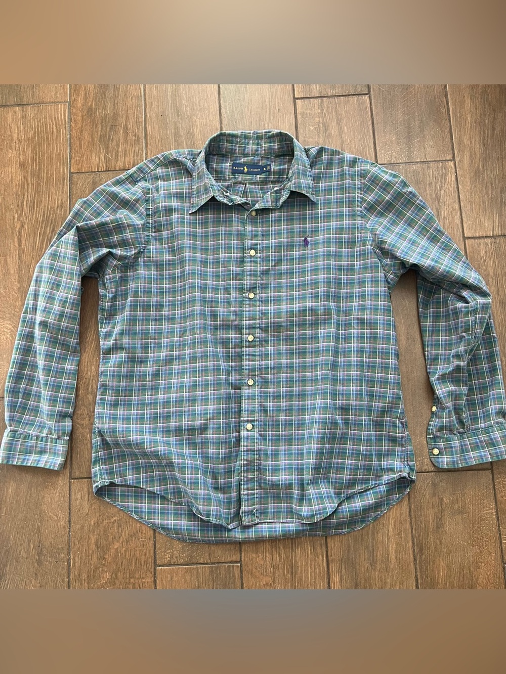 Ralph Lauren Plaid Long Sleeve Shirt with Purple Horse Logo size XL